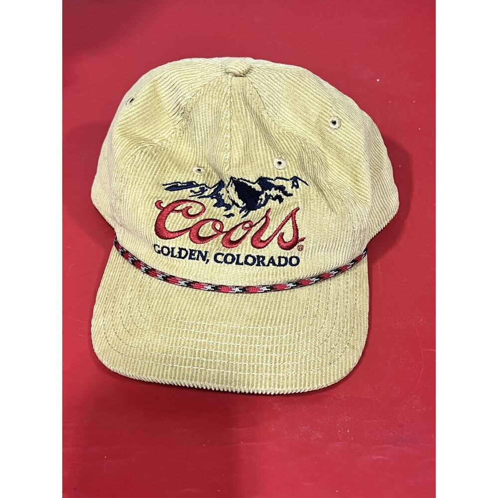 Coors Banquet adjustable Hat Beige Corduroy Colorado Cap VTG Logo